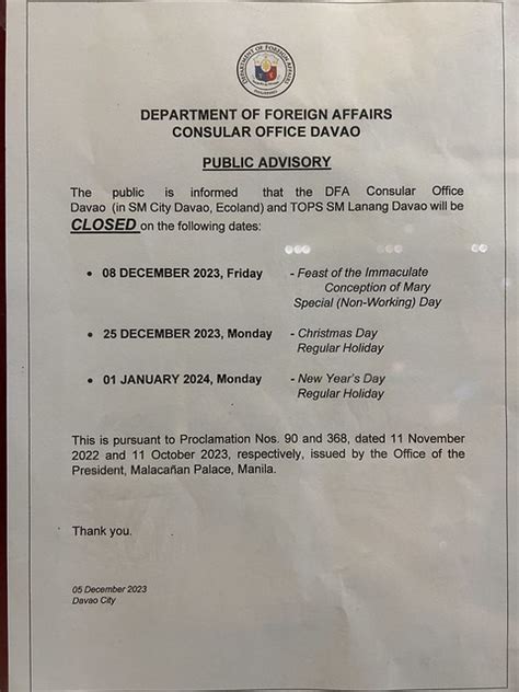 Public Advisory: DFA.